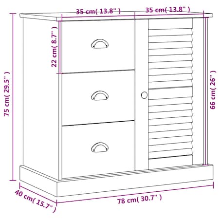 vidaXL Szafka z szufladami VIGO, 78x40x75 cm, biała, lita sosna