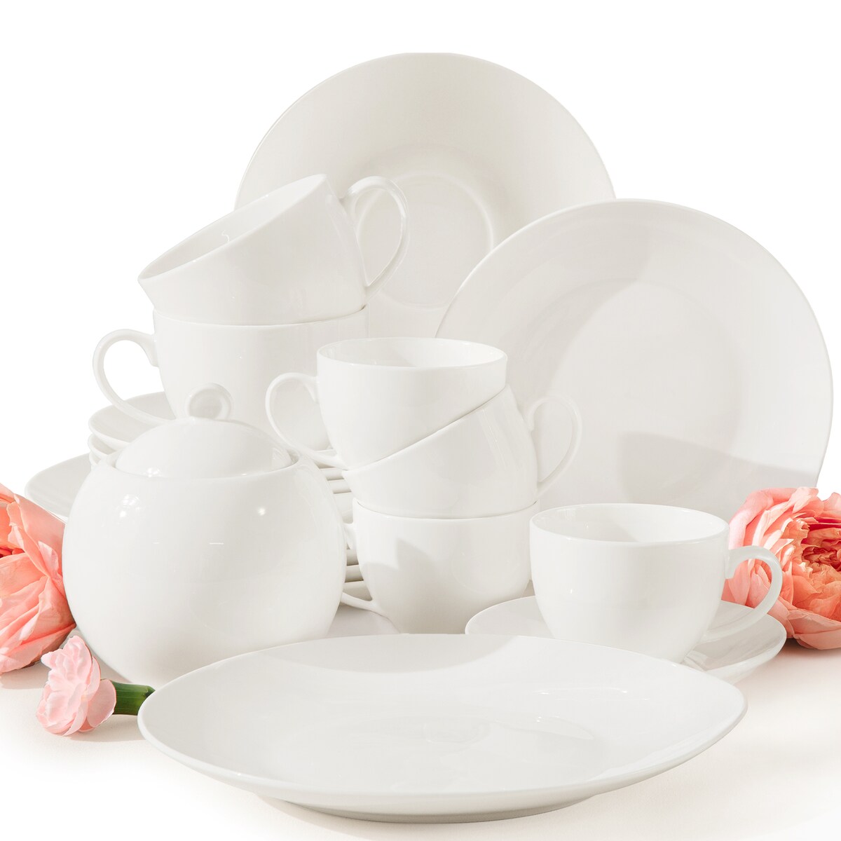 KONSIMO AD BELLA, Zestaw kawowy 6 os. (19 el.), kolor ecru