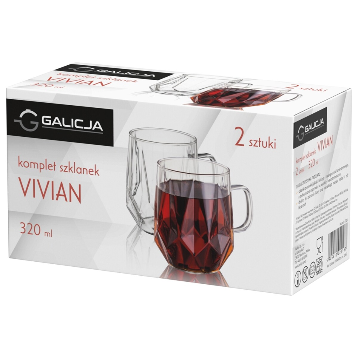 2x NOWOCZESNY KOMPLET SZKLANEK DO KAWY HERBATY Z UCHEM ZESTAW 320 ml box