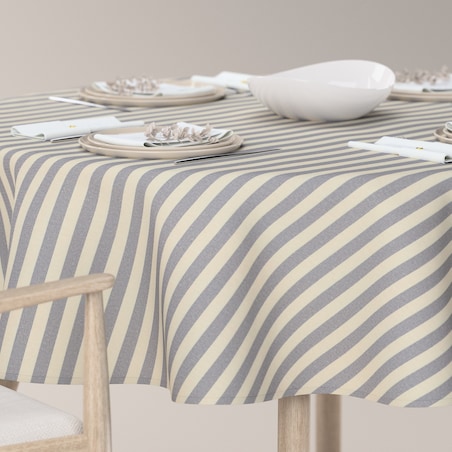 Obrus okrągły 130 x 130 cm granatowo-białe pasy (1,5cm)