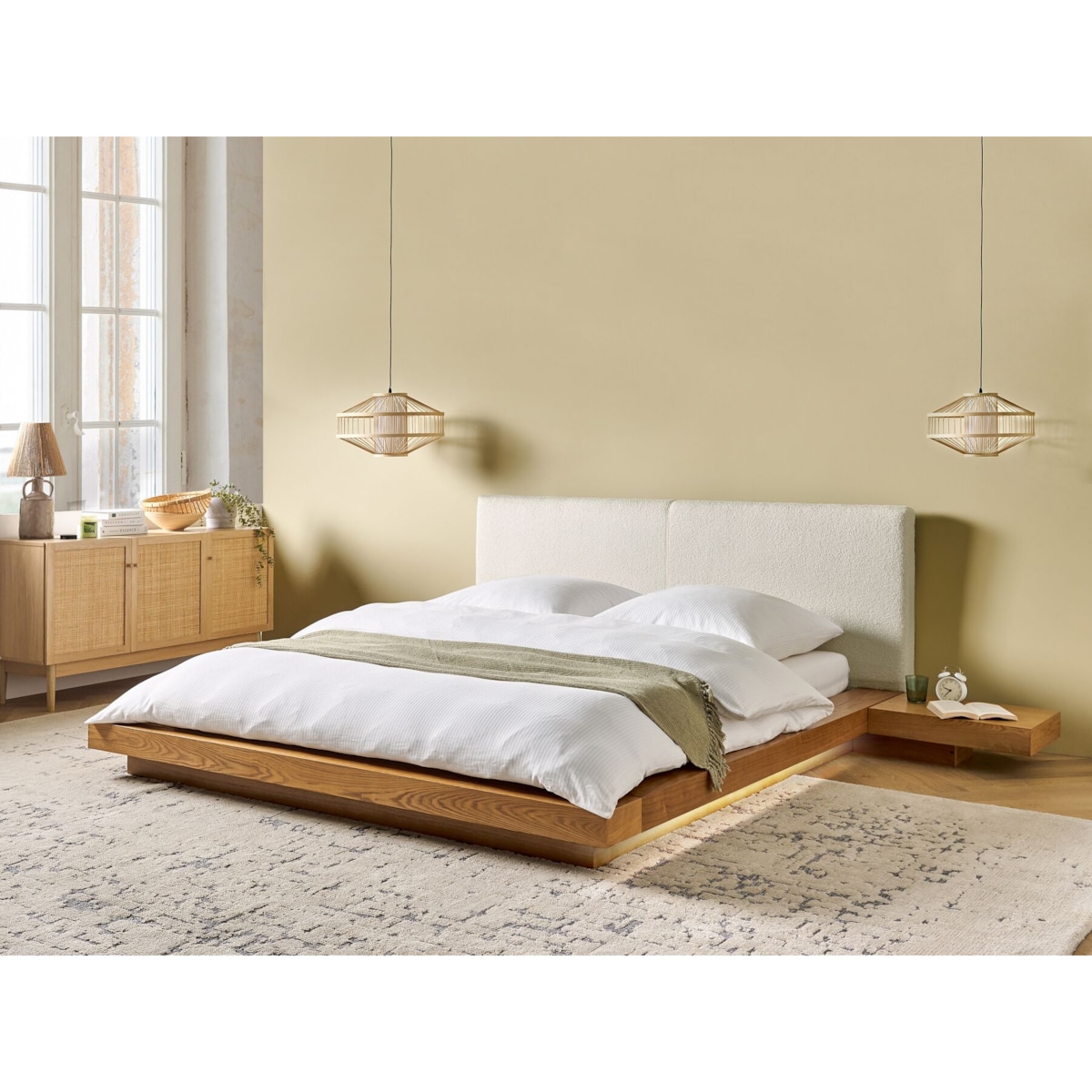Łóżko LED Boucle ZEN 160 x 200 cm LED Jesion naturalny