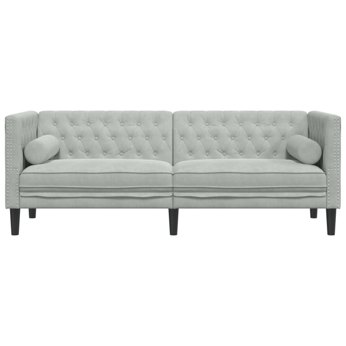 vidaXL Sofa Chesterfield z wałkami, trzyosobowa, jasnoszara, aksamit