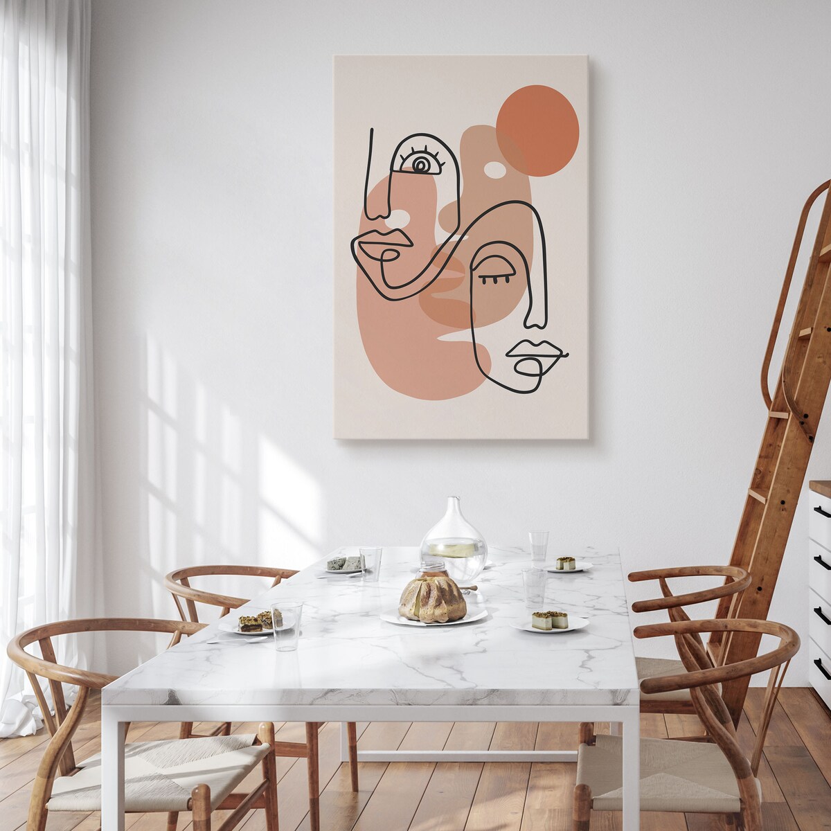 OBRAZ DO SYPIALNI ABSTTRAKCJA TWARZE LINE-ART STYL BOHO MINIMALIZM 30x40cm