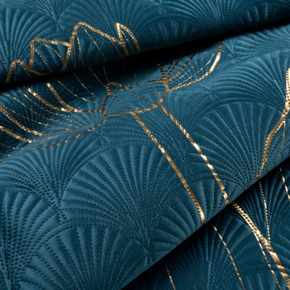 Narzuta Welur Velvet Wzór w Liście Rośliny 170 x 210 cm Turkusowa miękka