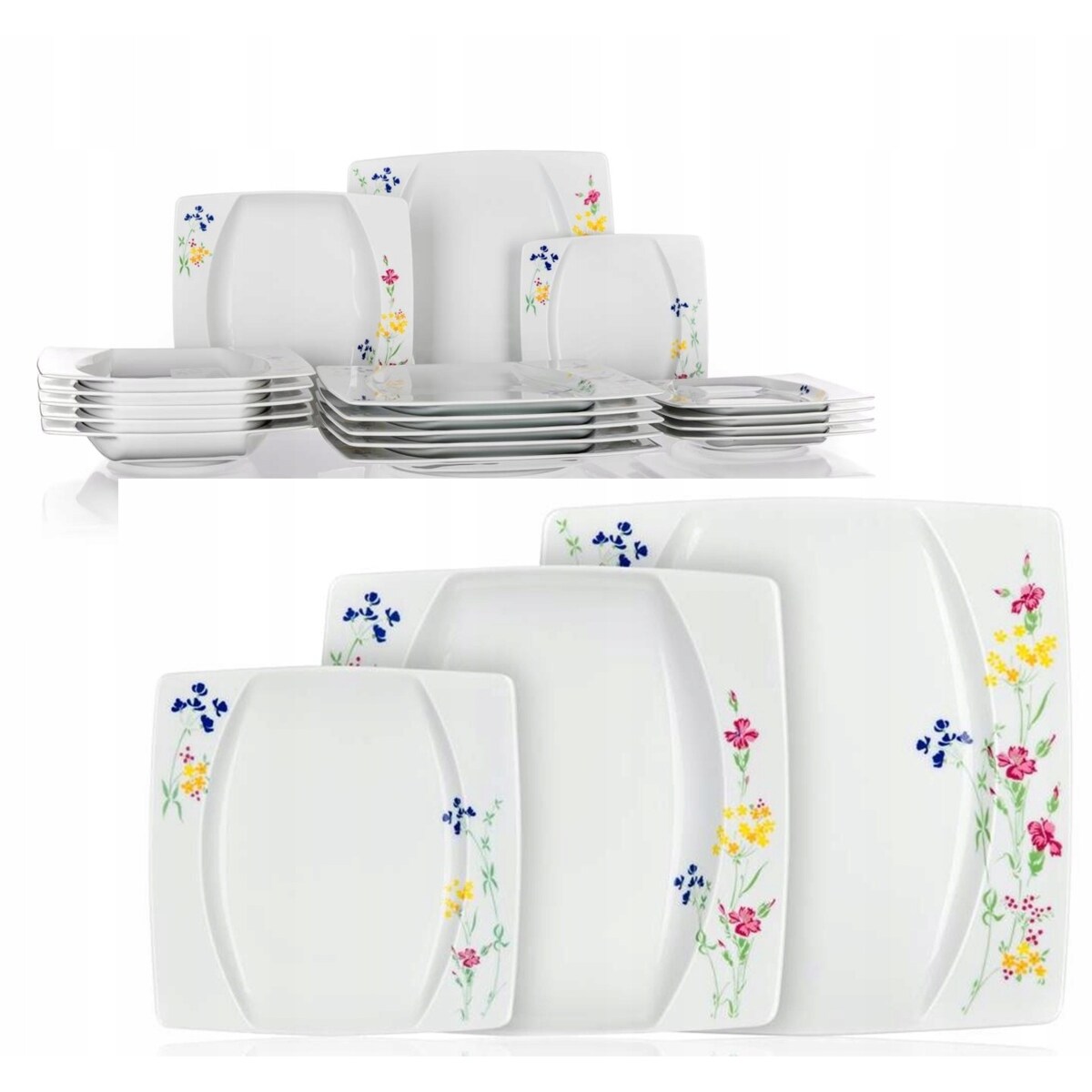 TALERZE KWADRATOWE czeska porcelana KWIATY KOMPLET OBIADOWE 6 osób jadalnia