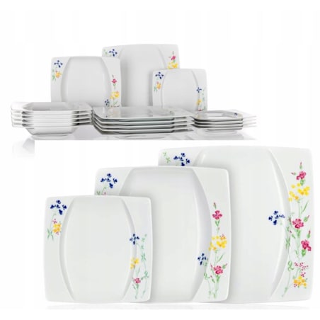 TALERZE KWADRATOWE czeska porcelana KWIATY KOMPLET OBIADOWE 6 osób jadalnia