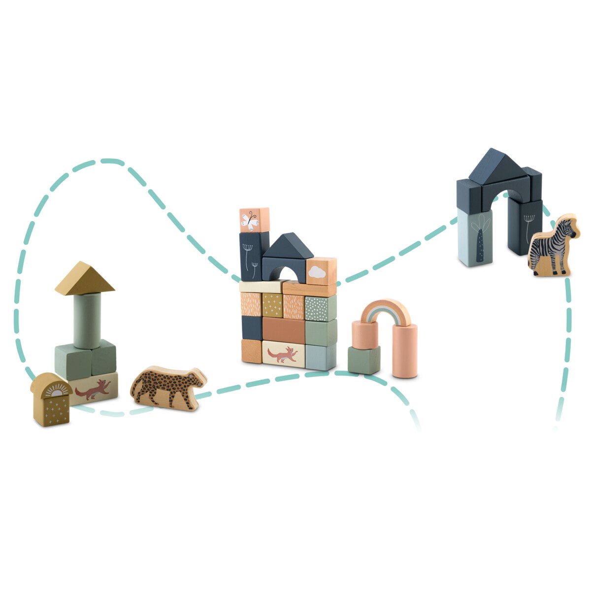 Klocki drewniane konstrukcyjne edukacyjne zestaw Nukido