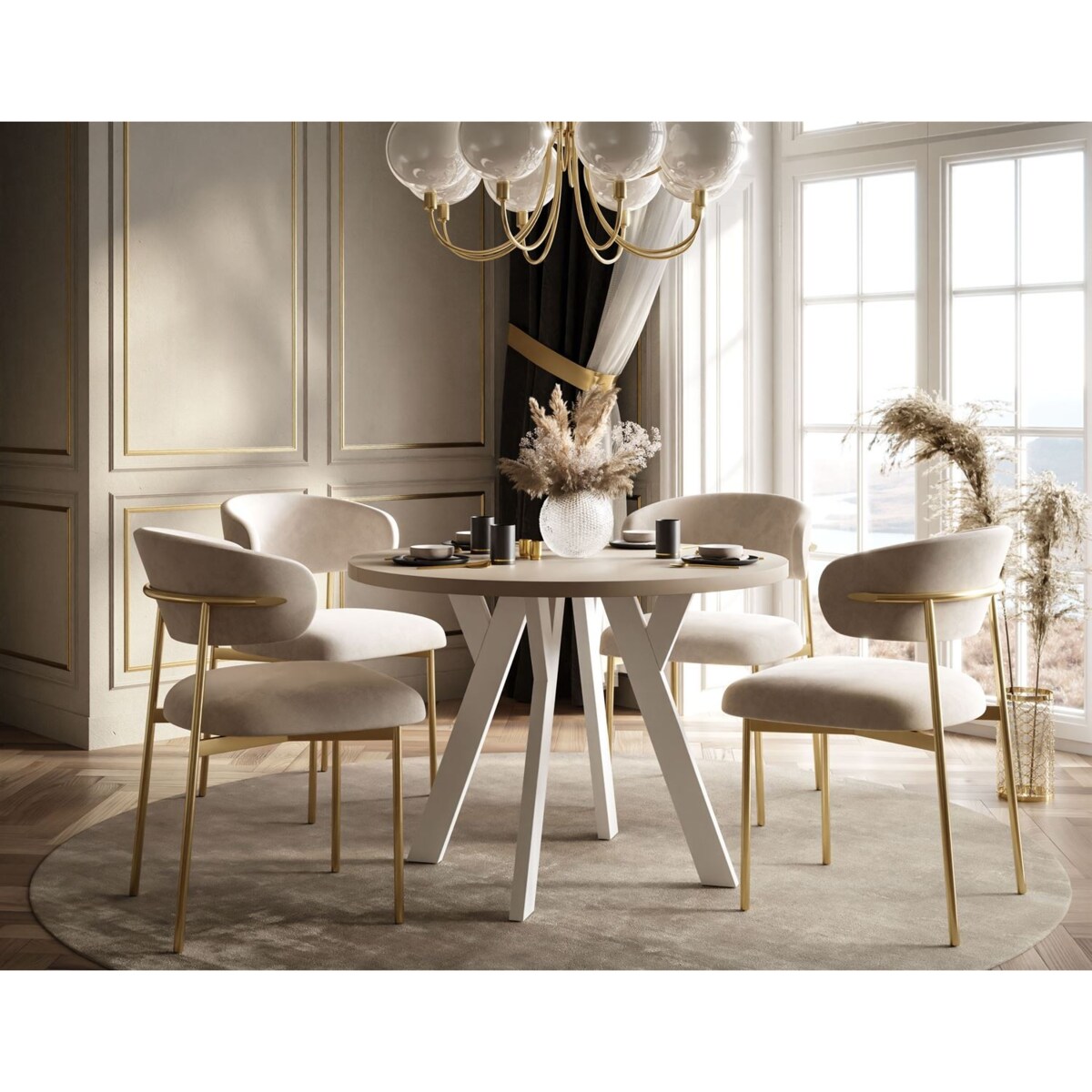 Okrągły stół rozkładany VOLTA MATT, nogi białe, blat kaszmir