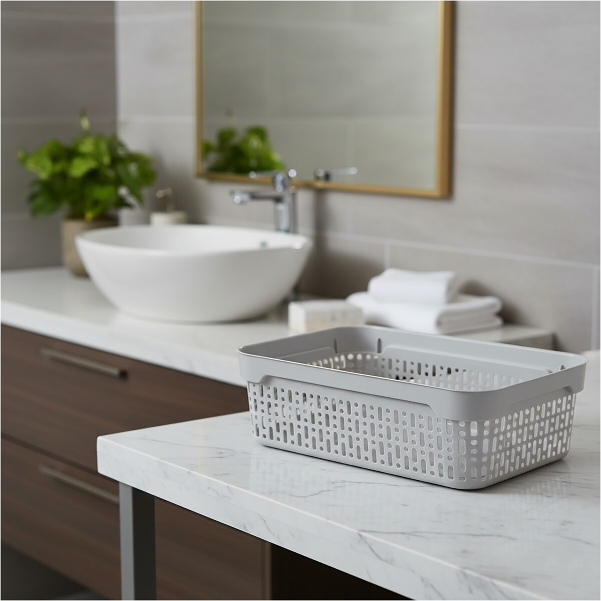 Koszyk Ażurowy Koszyczek S Plastikowy Na Kosmetyki Do Łazienki Pudełko Pojemnik Do Szuflady Jasnoszary