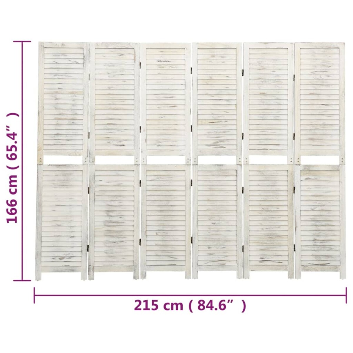 vidaXL Parawan 6-panelowy, postarzany biały, 215x166 cm, lite drewno