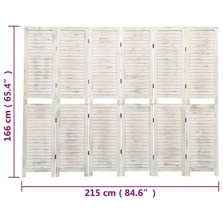 vidaXL Parawan 6-panelowy, postarzany biały, 215x166 cm, lite drewno