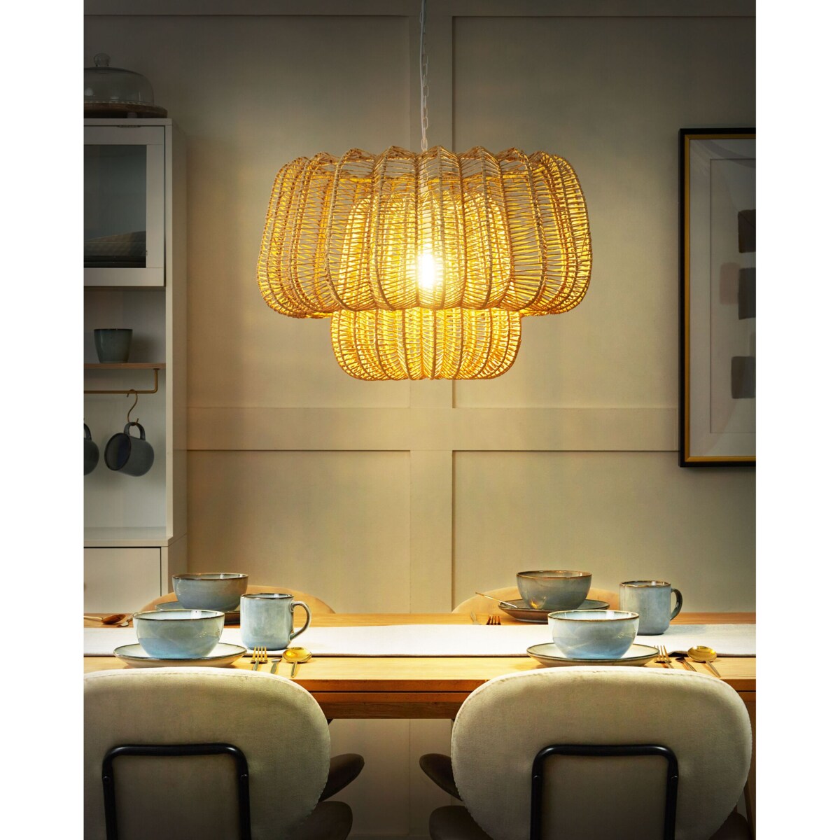 Lampa wisząca pleciona papierowa beżowa SAISI