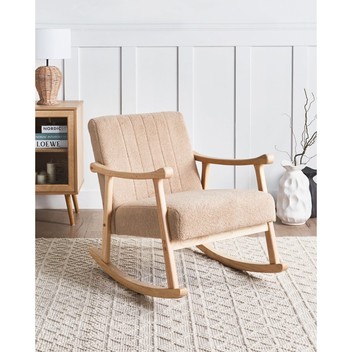Fotel bujany LEKNES Boucle Beżowy