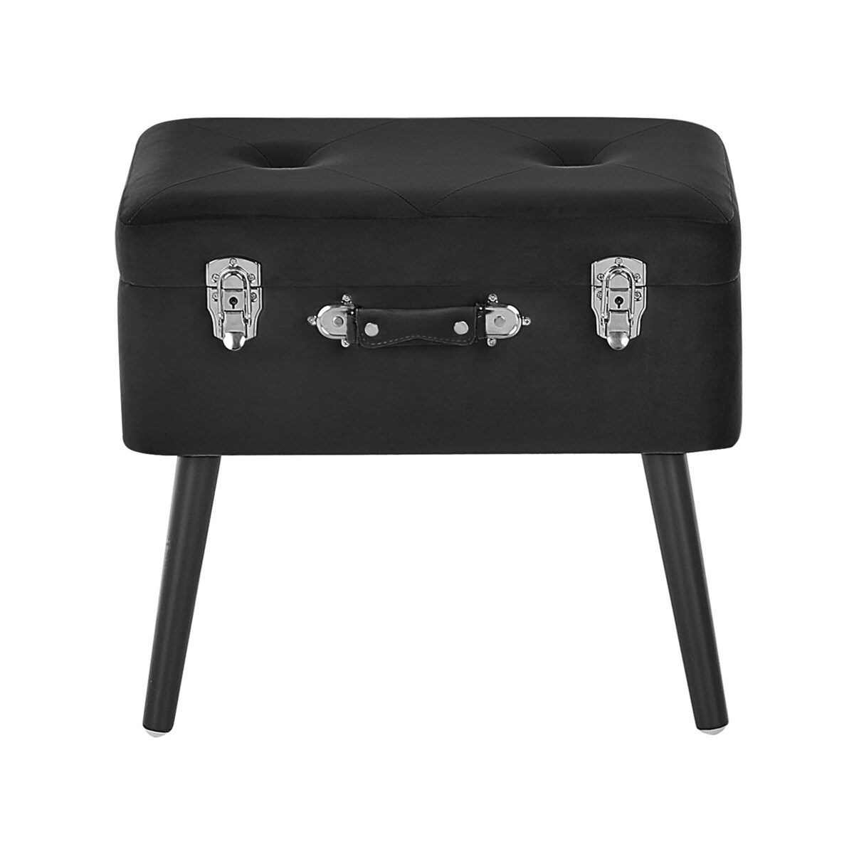 Stołek ze schowkiem welurowy czarny MALLARD