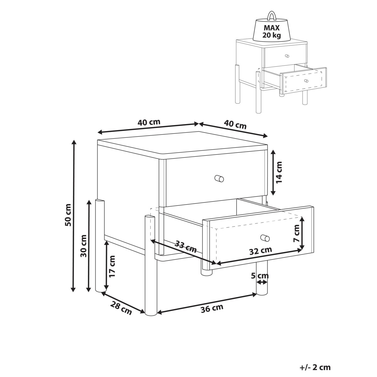 Szafka nocna COLLINS Jasnobrązowy