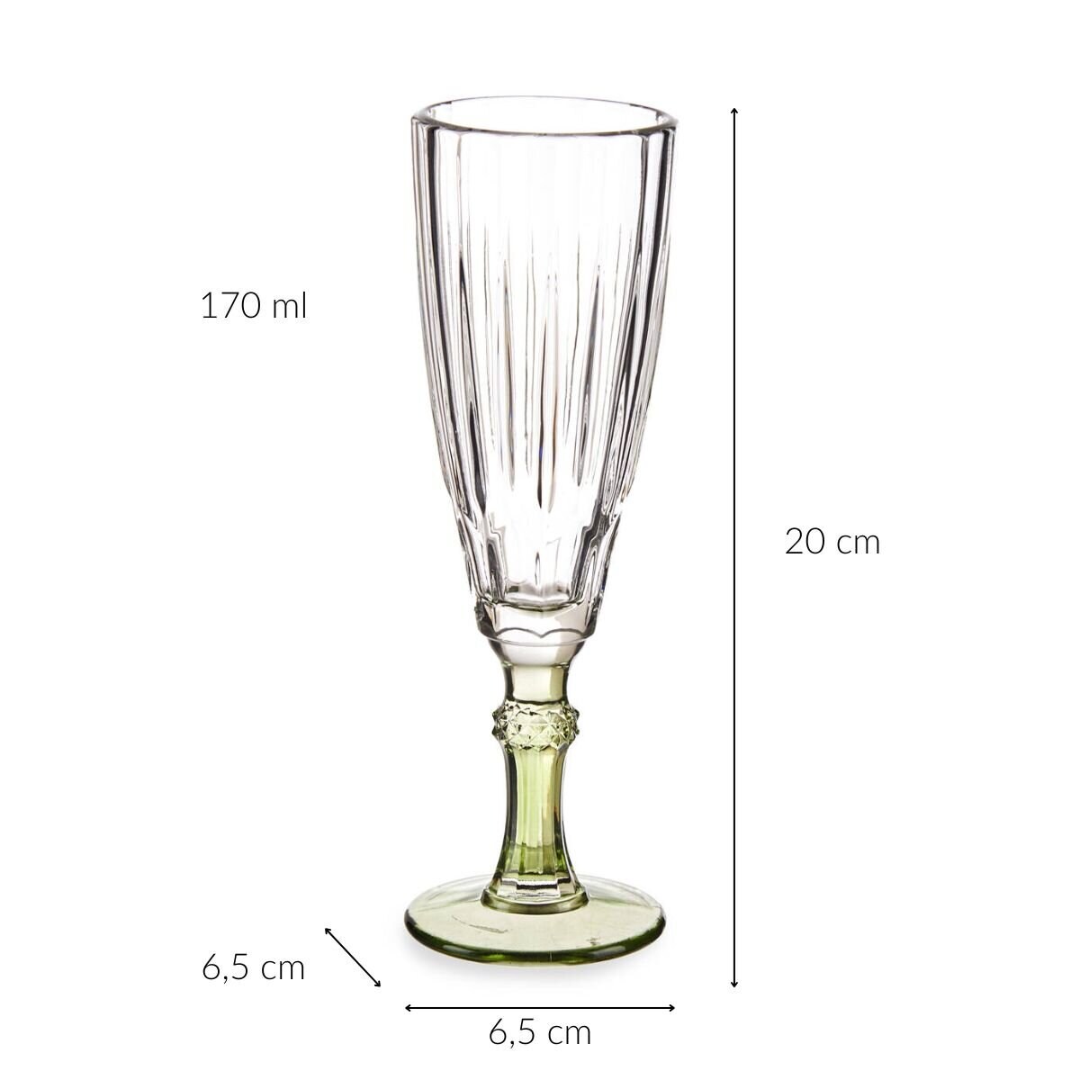 Kieliszek do prosecco cava, nóżka i podstawa z kolorowego szkła, 170 ml