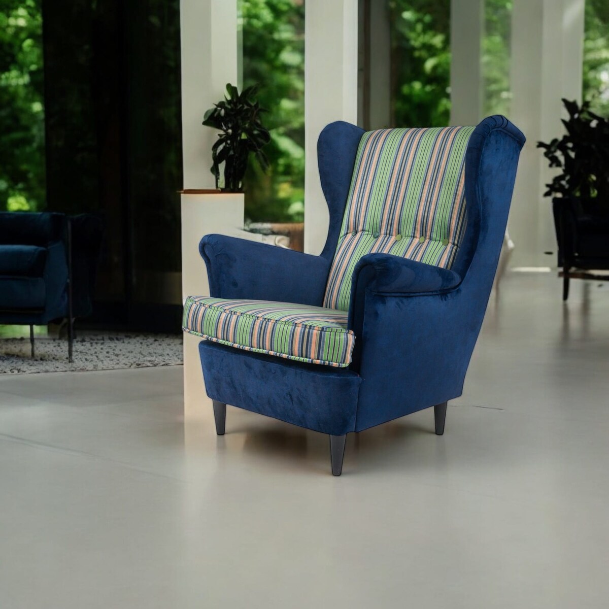 Fotel uszak Cambridge velvet – elegancki fotel wypoczynkowy do salonu i sypialni z autorskim wzorem