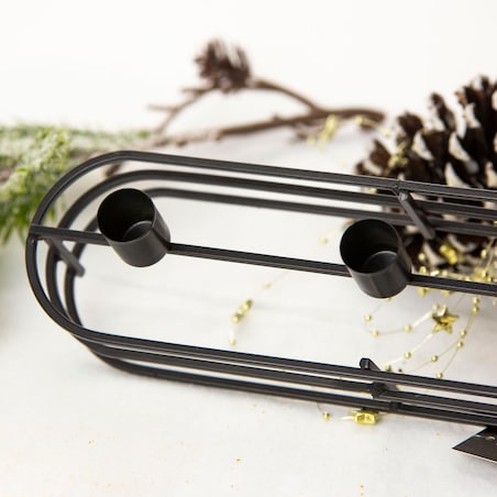 Świecznik Podstawka Na Świeczki Stojak Potrójny Metalowy Czarny 30X8 Cm