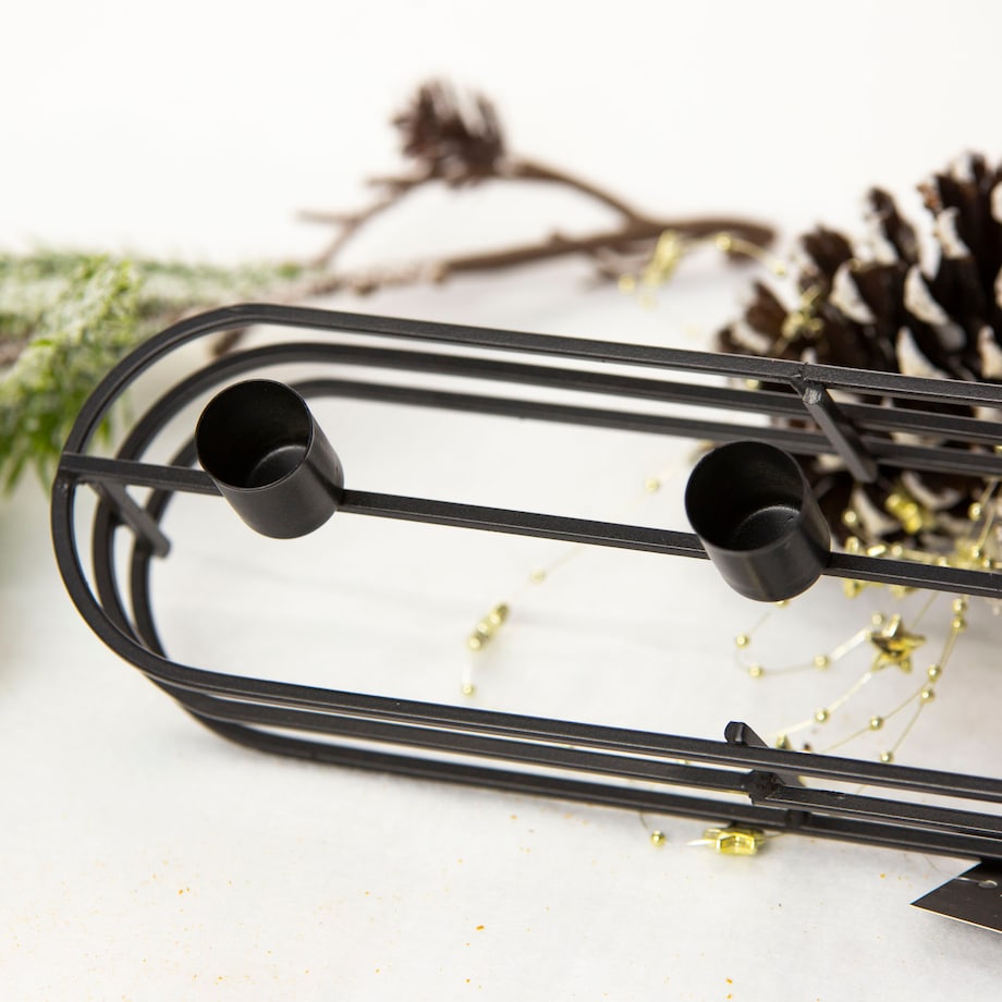 Świecznik Podstawka Na Świeczki Stojak Potrójny Metalowy Czarny 30X8 Cm