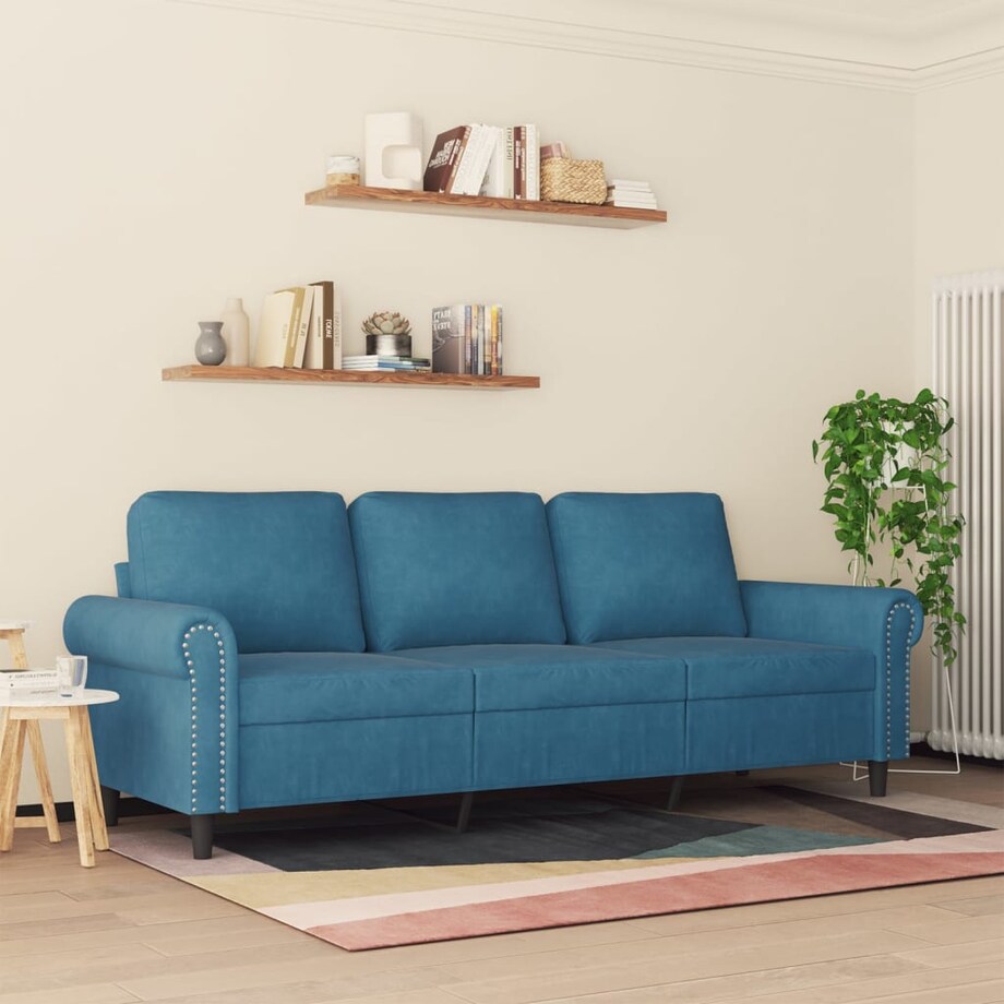 vidaXL Sofa 3-osobowa, niebieski, 180 cm, tapicerowana aksamitem