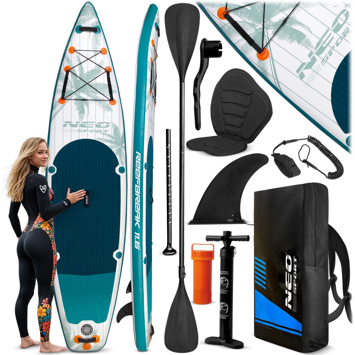 Deska SUP do pływania pompowana Paddle Reefbreak 350cm Neo-Sport ZESTAW