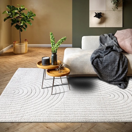 Dywan pluszowy do salonu 200x280cm, kremowy nowoczesny wzór boho 3D