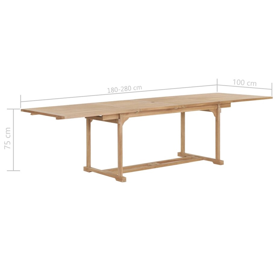 vidaXL Rozkładany stół ogrodowy, 180-280x100x75 cm, lite drewno tekowe