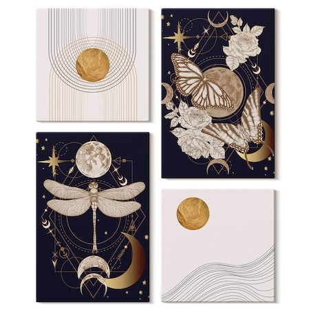 Zestaw 4 obrazów na płótnie - Motywy przyrody z księżycem - granatowy