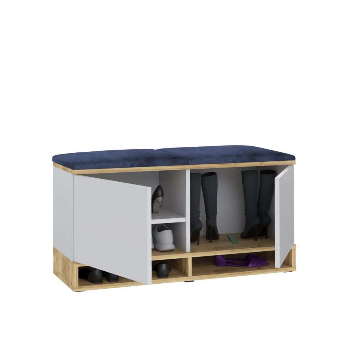 Szafka na buty z siedziskiem DUBAI biała/dąb craft/granatowa