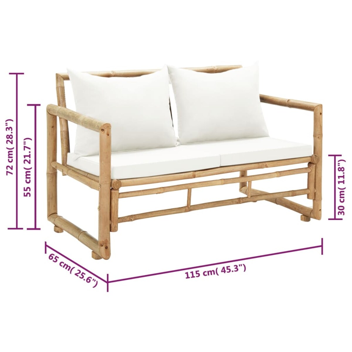 vidaXL 2-osobowa sofa ogrodowa z poduszkami, bambus