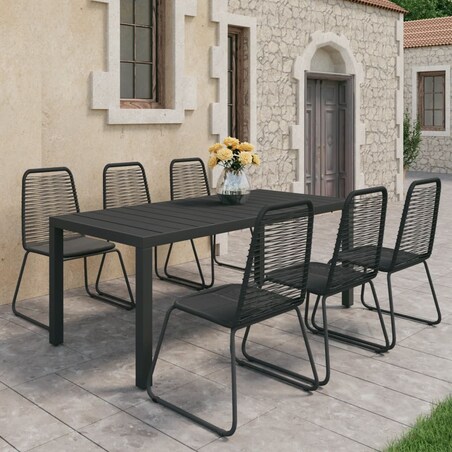 vidaXL 7-częściowy zestaw mebli ogrodowych, rattan PVC, czarny