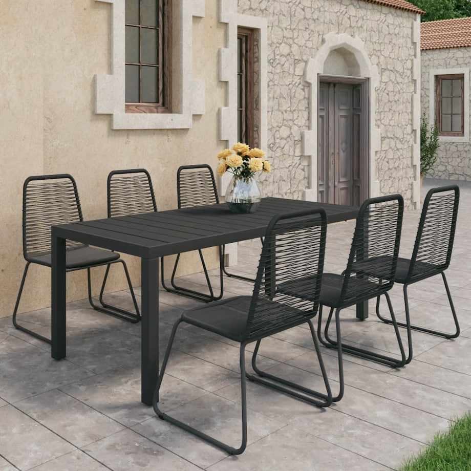 vidaXL 7-częściowy zestaw mebli ogrodowych, rattan PVC, czarny