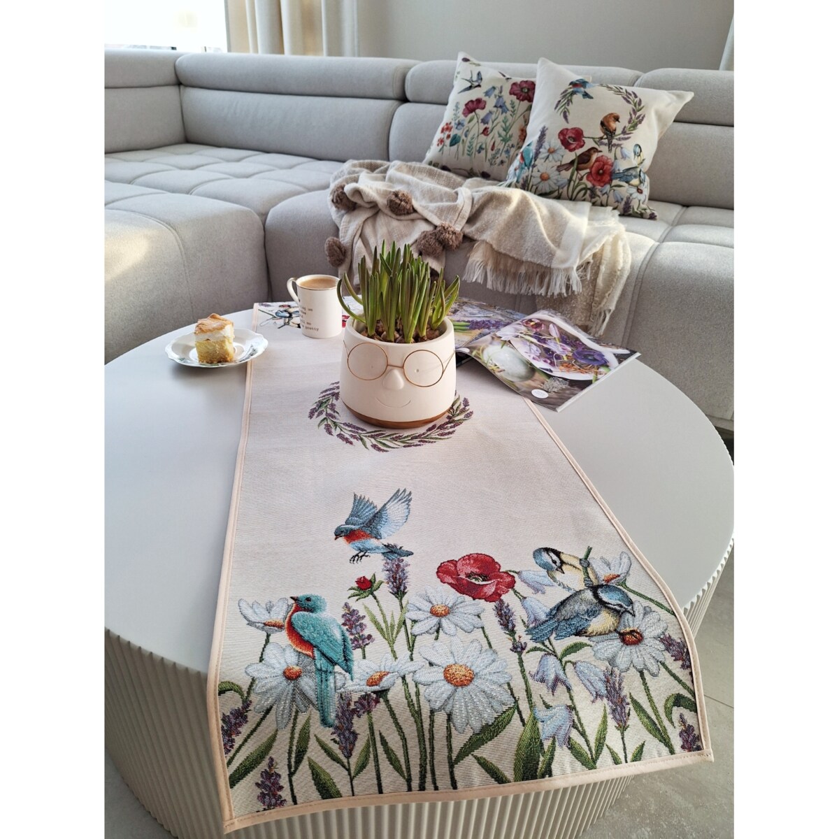 Bieżnik Na Stół 40X100 Cm Dekoracyjny Ozdobny Ptaszki