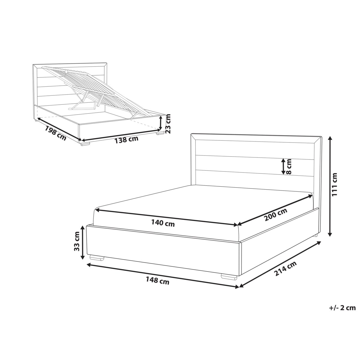 Łóżko z pojemnikiem ROUEN 140 x 200 cm Jasnobeżowy