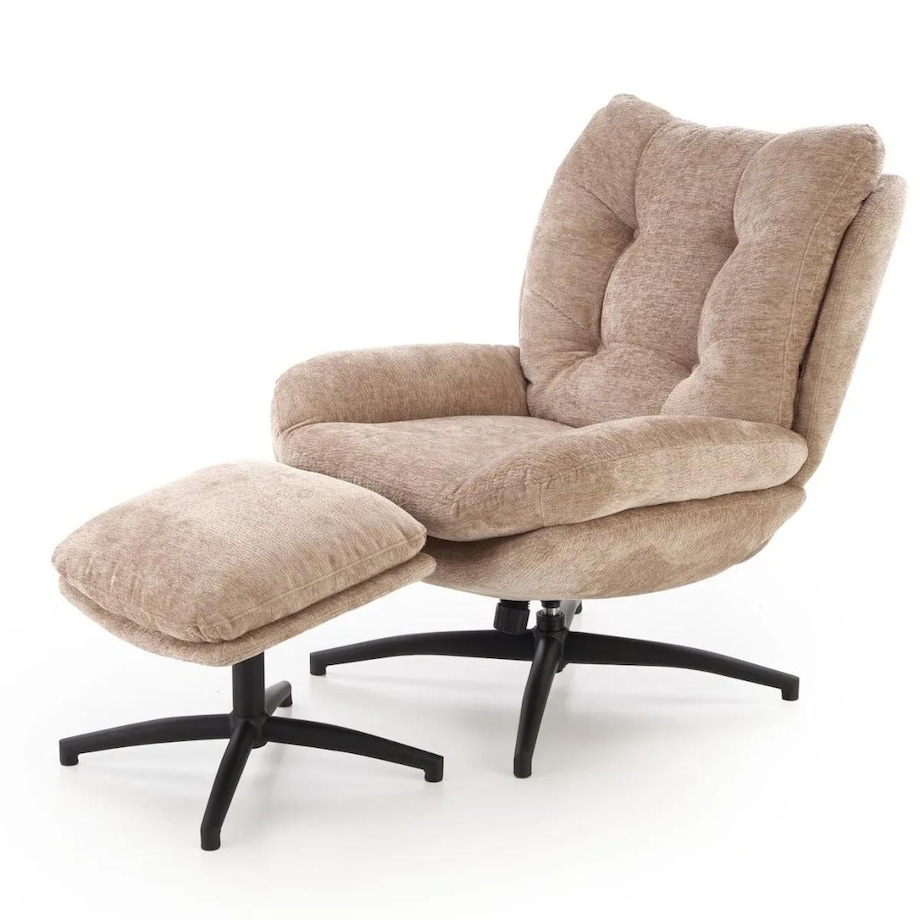 Fotel tapicerowany PESTO beżowy obrotowy z podnóżkiem