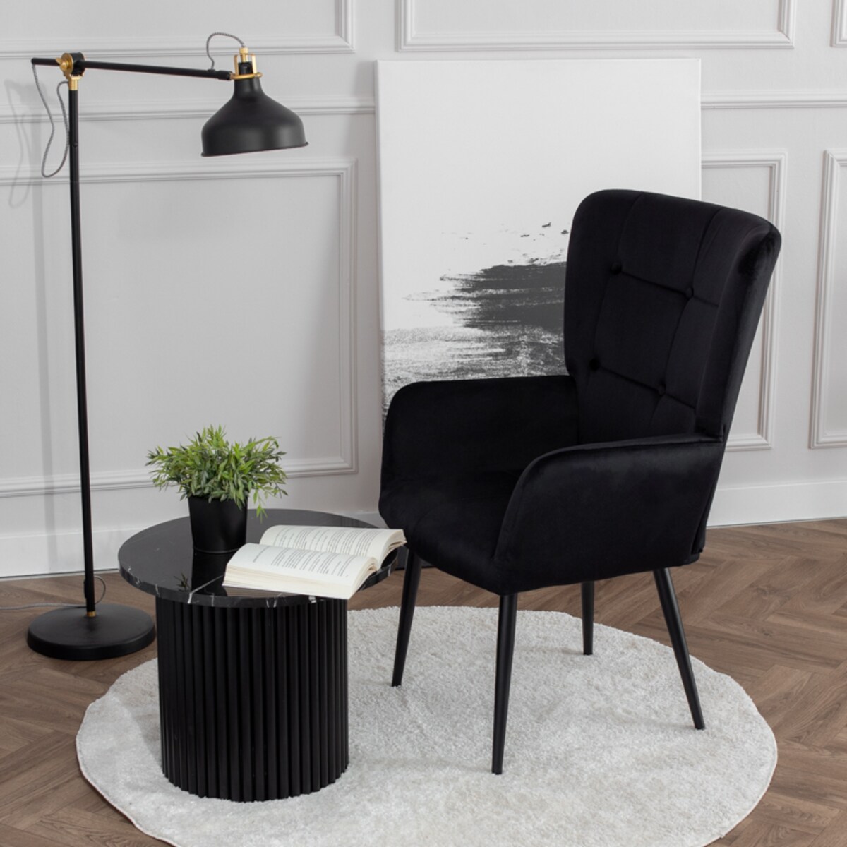 Fotel do salonu wypoczynkowy uszak czarny welurowy wygodny tapicerowany