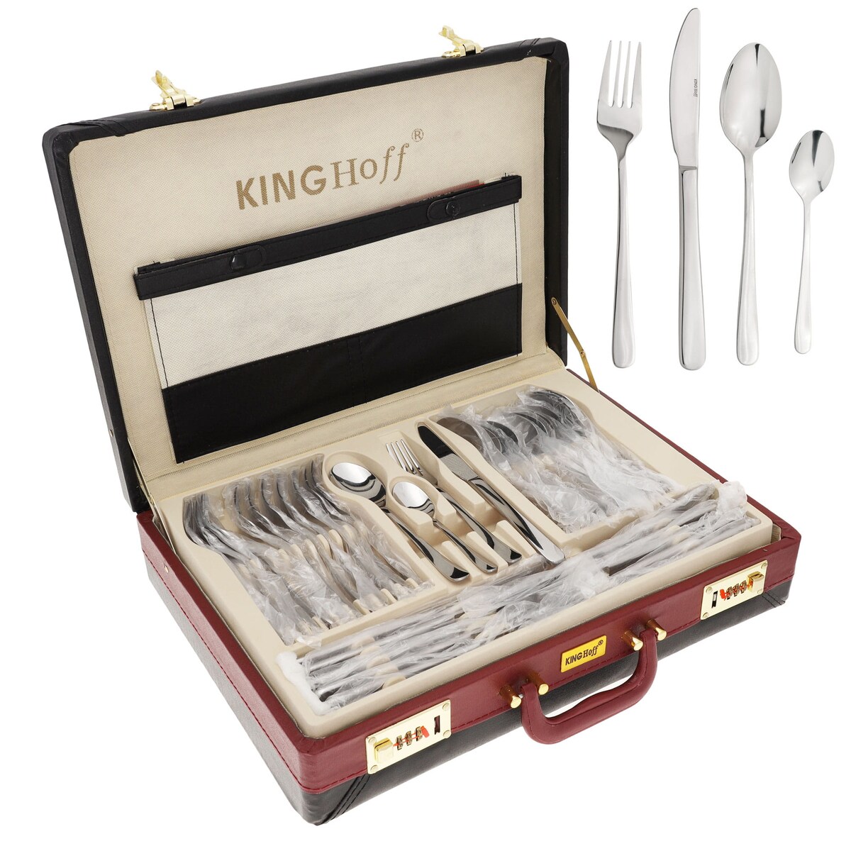 Sztućce w walizce KINGHOFF 72 elementy dla 12 osób walizka połysk