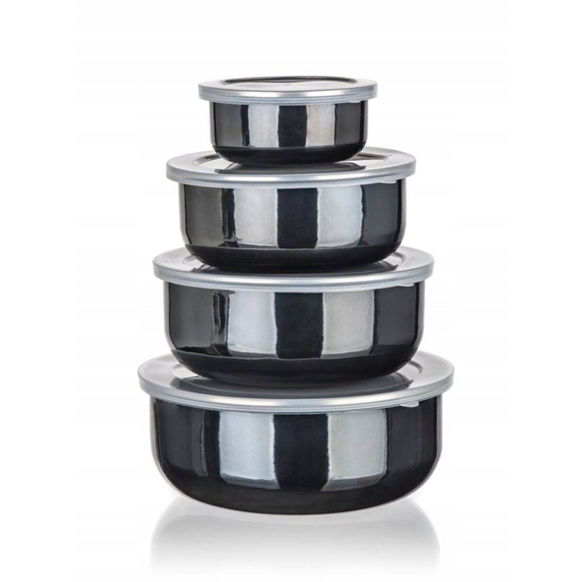 ZESTAW MISEK emaliowane na jedzenie żywność pojemnik czarne pokrywki box