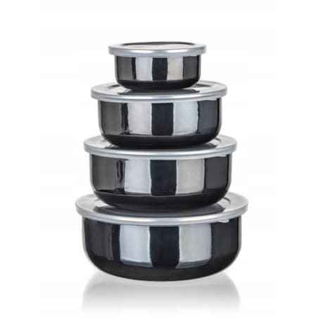 ZESTAW MISEK emaliowane na jedzenie żywność pojemnik czarne pokrywki box