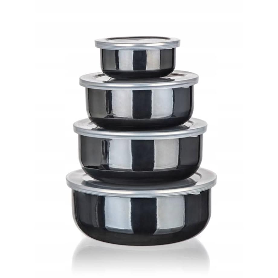 ZESTAW MISEK emaliowane na jedzenie żywność pojemnik czarne pokrywki box
