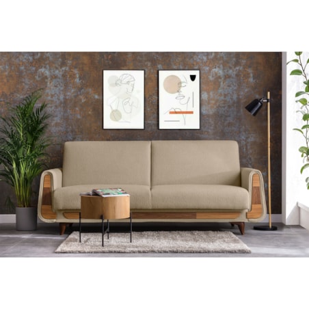 KONSIMO GUSTAVO Sofa trzyosobowa wykonana z beżowej tkaniny boucle