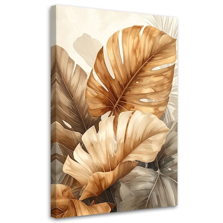 Obraz do salonu sypialni, Złote liście tropikalne w eleganckiej kompozycji 60x90cm