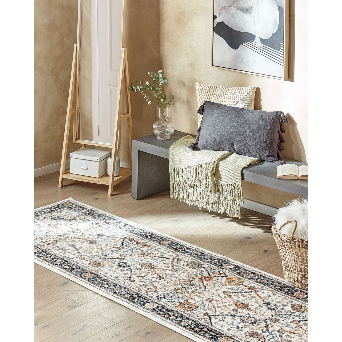 Dywan 80 x 300 cm beżowy z niebieskim ARATES