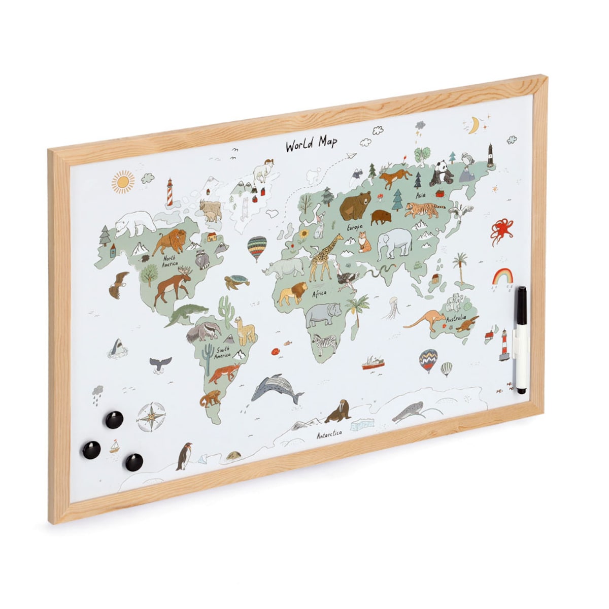Tablica magnetyczna, mapa świata, 60 x 40 cm, metal