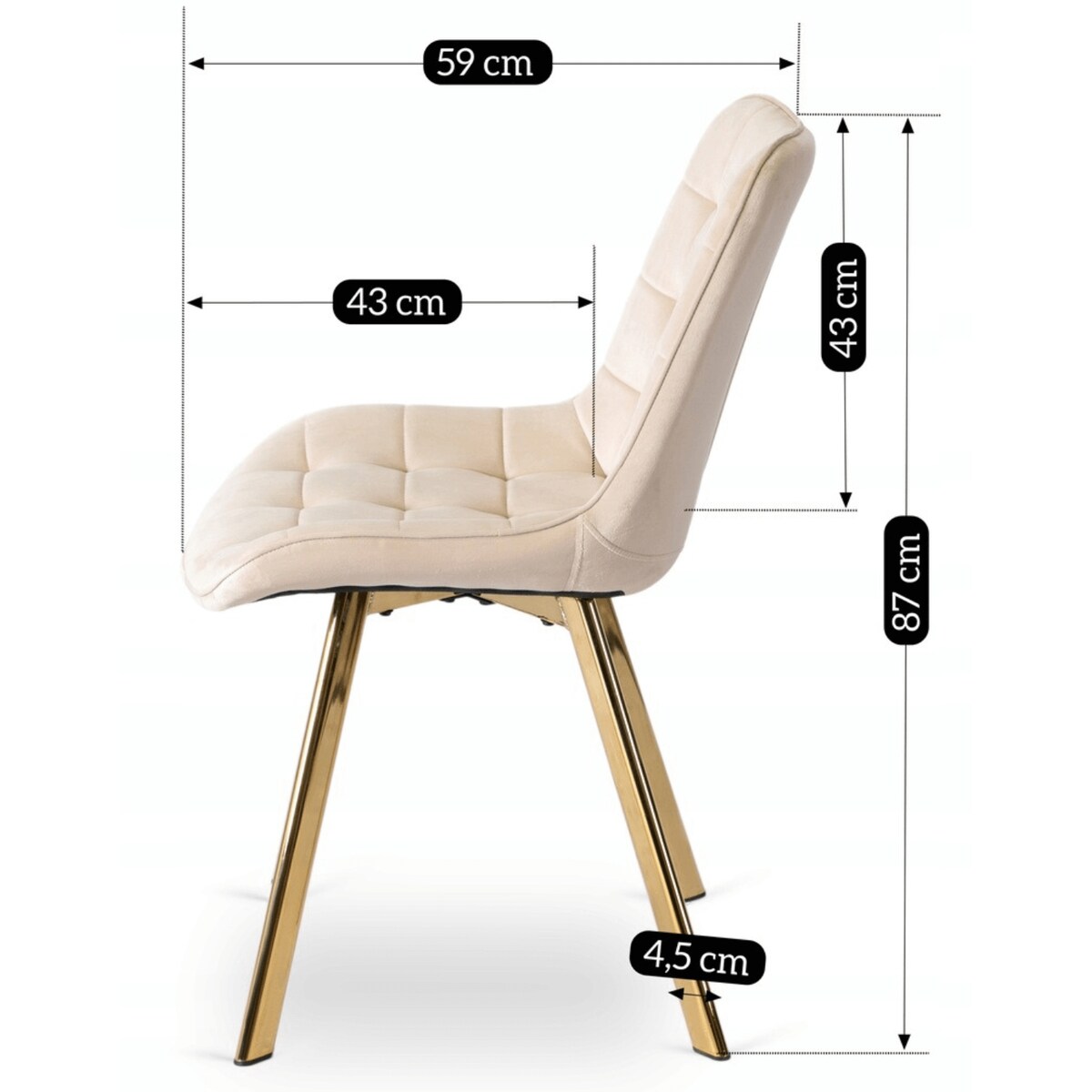 Krzesło Tapicerowane Welurowe Beżowe Do Salonu Jadalni Glamour Złoty DEVI