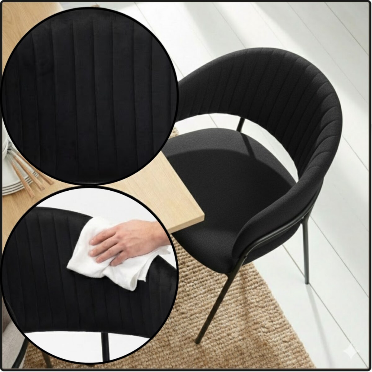 Krzesło tapicerowane nowoczesne wygodne pikowane do jadalni salonu czarne welurowe