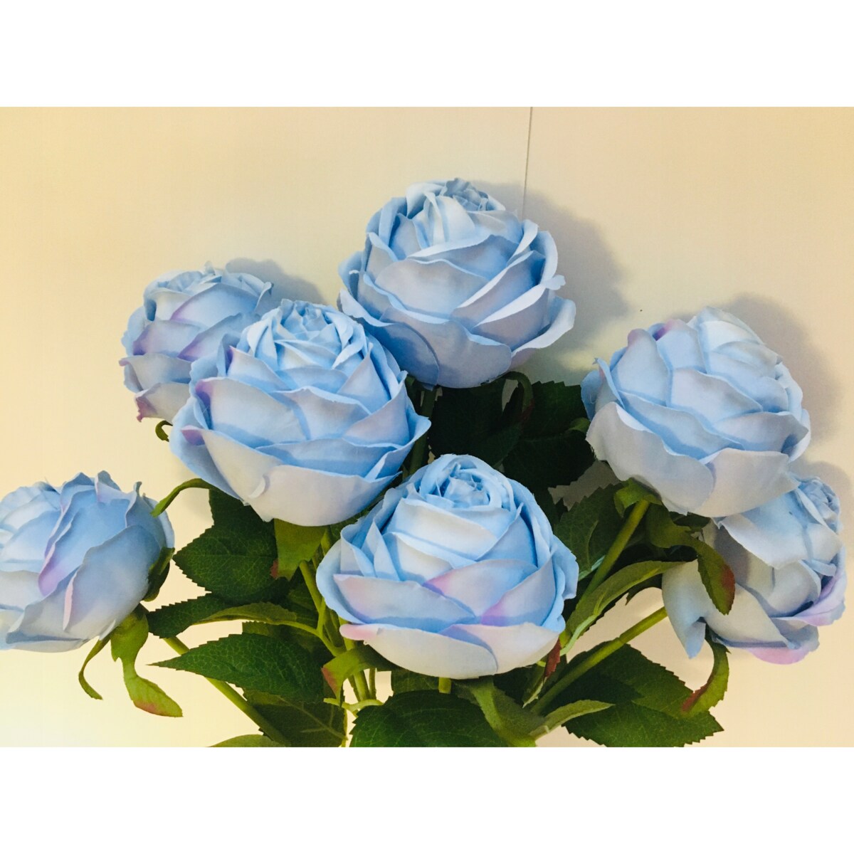 BUKIET DUŻY RÓŻA sztuczna NIEBIESKI LIŚCIE do wazonu flakonu święta pomnik