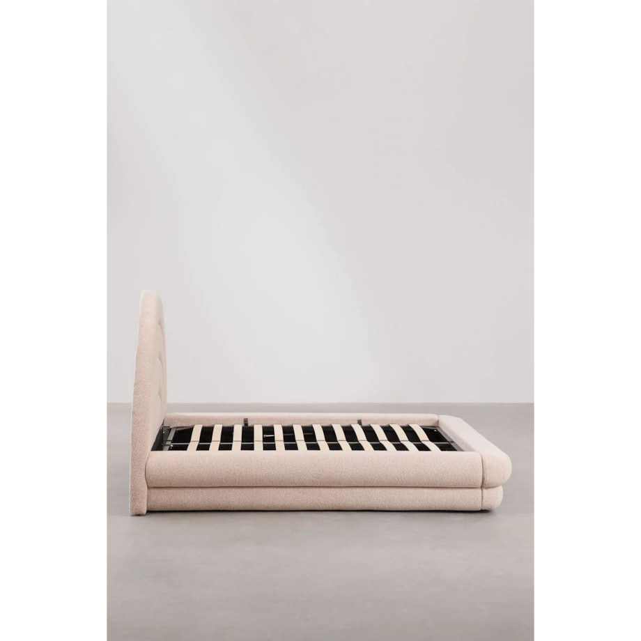 Łóżko z pojemnikiem na pościel, bouclé, blady róż Borzensi, 160x200 cm