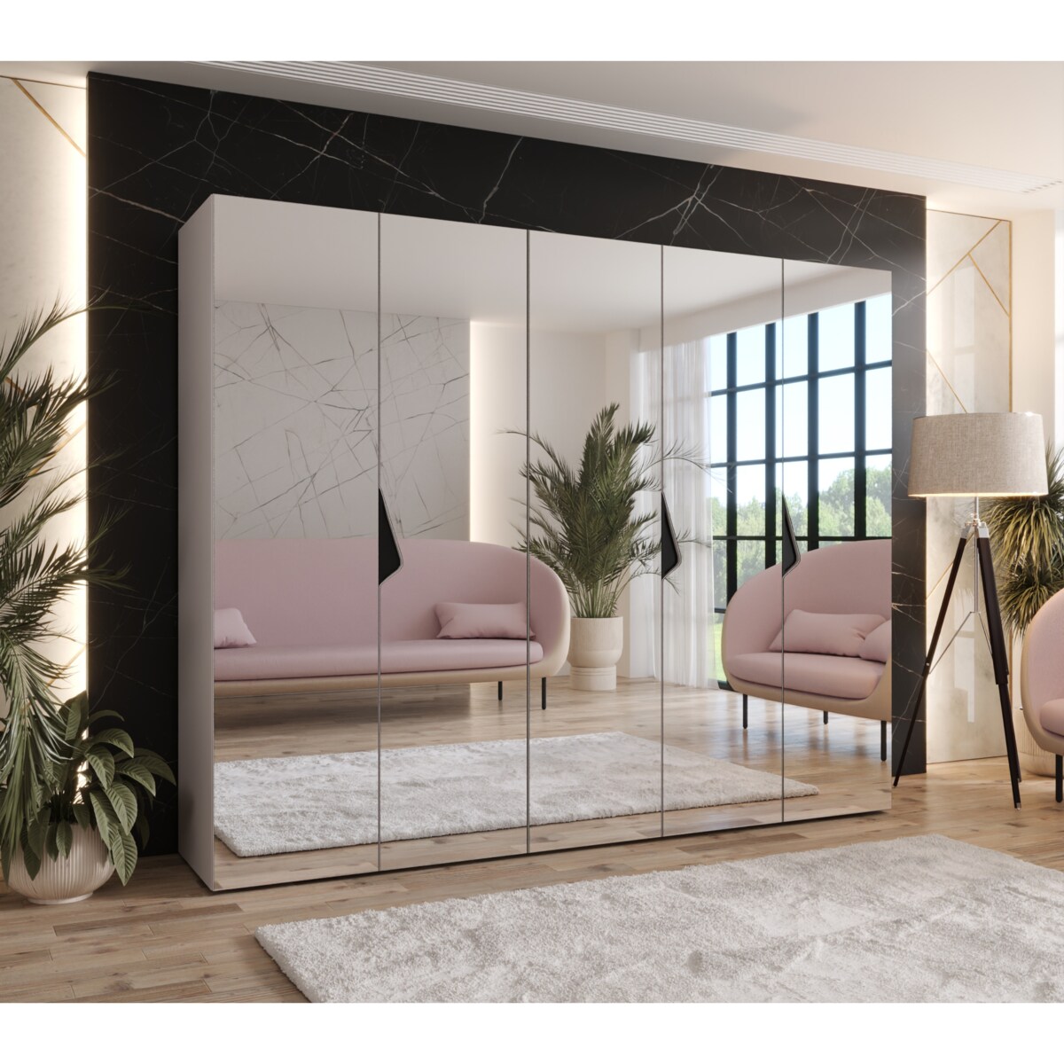 Szafa uchylna z lustrem Sandi 3 250 wys 202 cm Kaszmir + u Czarny