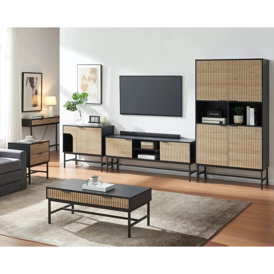 Szafka RTV MAGO 150cm dąb/czarny mat